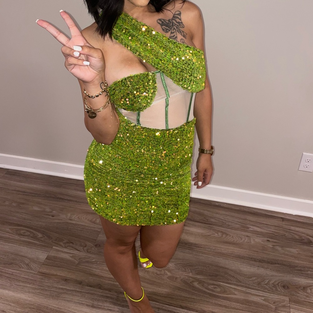 Green sequin dress